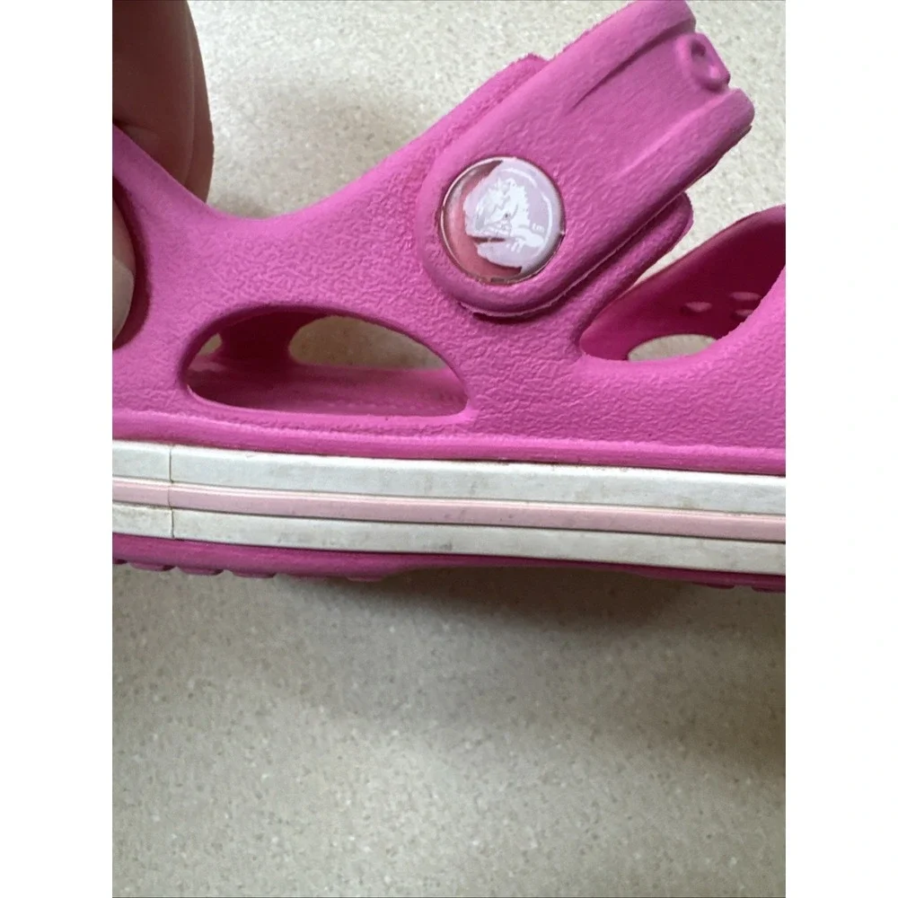 Crocs Crocband II Pink White Slip On Comfort Sandals Shoes Youth Girls Size 8